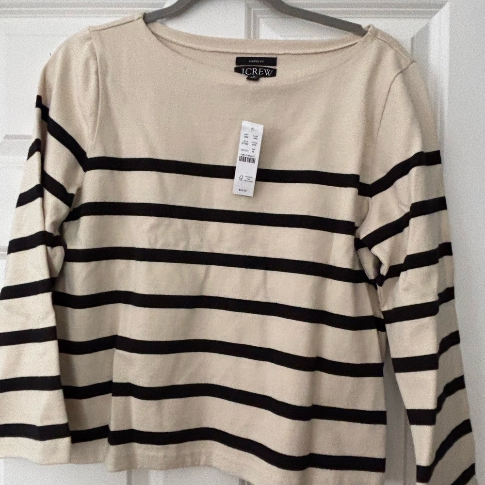 J. Crew Women's Beige and Black Striped Long Sleeve Top